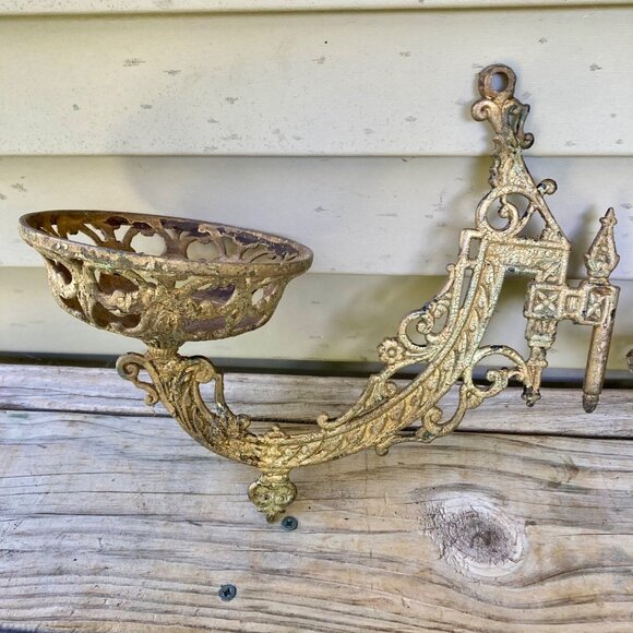 Lot 2 Vintage Cast Iron Oil Lamp Wall Sconces Swing Arm Antique Sconce - Picture 2 of 9